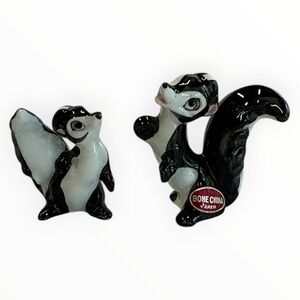 Vintage Bone China Japan Skunk Figurines Set of 2 Black White Miniature Animals